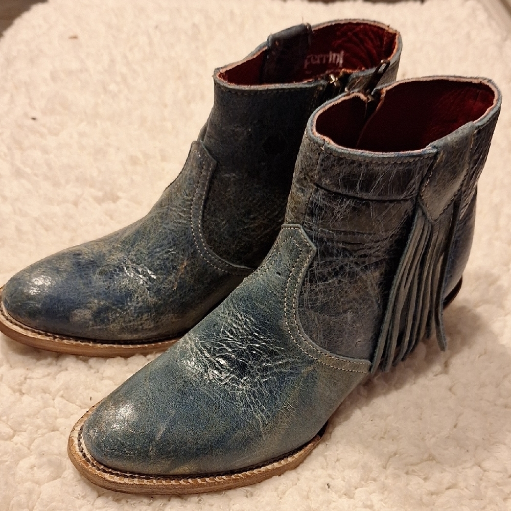 Womens Ferrini Blue Leather Awesome! Anke Boots Size 8.5